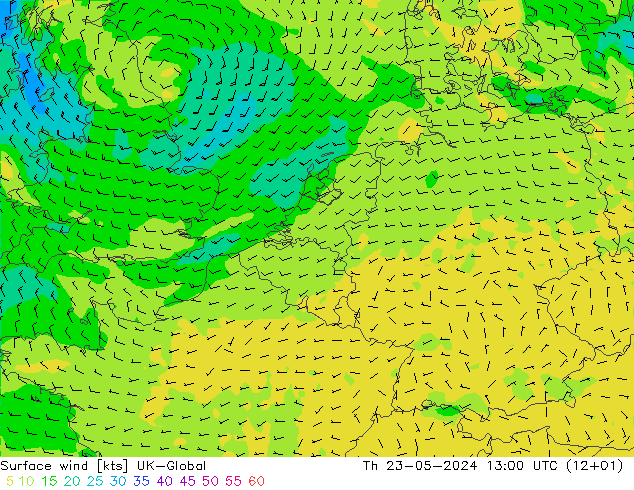 Surface wind UK-Global Th 23.05.2024 13 UTC