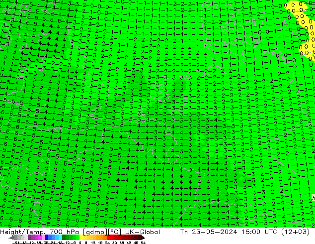 Height/Temp. 700 hPa UK-Global Do 23.05.2024 15 UTC