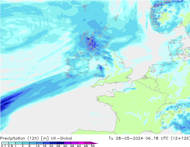 Precipitação (12h) UK-Global Ter 28.05.2024 18 UTC