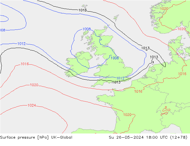 Luchtdruk (Grond) UK-Global zo 26.05.2024 18 UTC