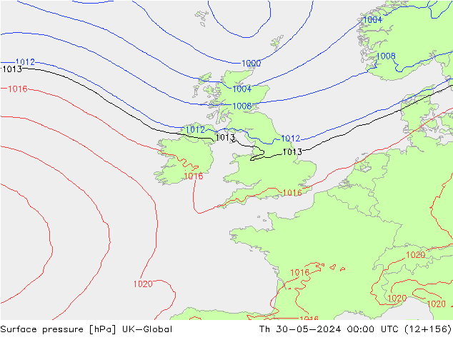 Pressione al suolo UK-Global gio 30.05.2024 00 UTC