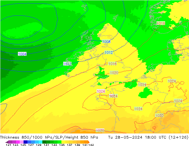 Thck 850-1000 hPa UK-Global  28.05.2024 18 UTC