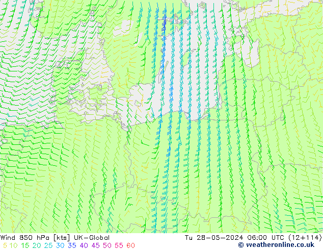 ветер 850 гПа UK-Global вт 28.05.2024 06 UTC