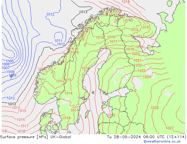 Pressione al suolo UK-Global mar 28.05.2024 06 UTC