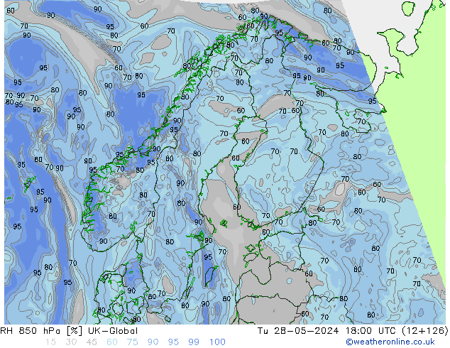 RH 850 hPa UK-Global  28.05.2024 18 UTC