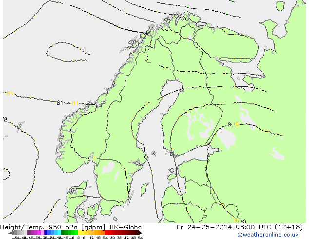 Height/Temp. 950 hPa UK-Global Fr 24.05.2024 06 UTC
