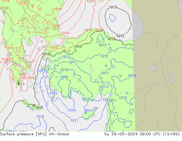 Surface pressure UK-Global Su 26.05.2024 09 UTC