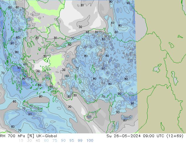 RH 700 гПа UK-Global Вс 26.05.2024 09 UTC