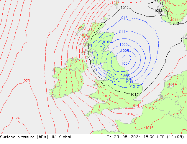 Atmosférický tlak UK-Global Čt 23.05.2024 15 UTC