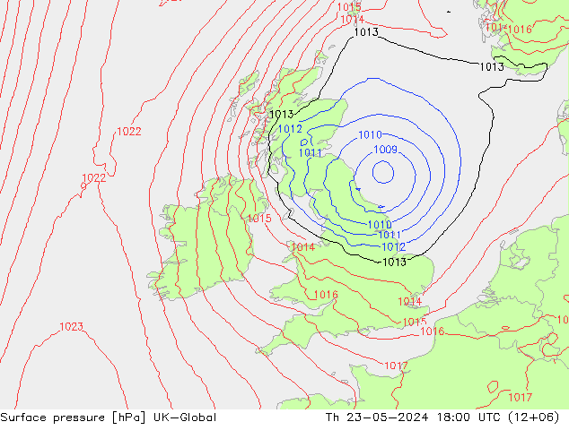 Atmosférický tlak UK-Global Čt 23.05.2024 18 UTC