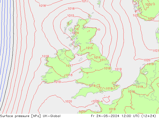 Surface pressure UK-Global Fr 24.05.2024 12 UTC