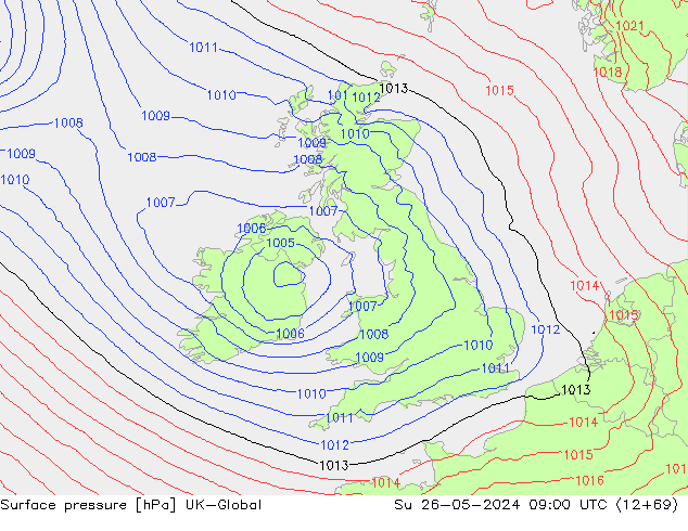 Surface pressure UK-Global Su 26.05.2024 09 UTC