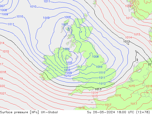 Surface pressure UK-Global Su 26.05.2024 18 UTC