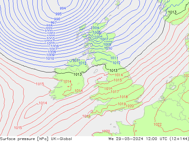 pressão do solo UK-Global Qua 29.05.2024 12 UTC