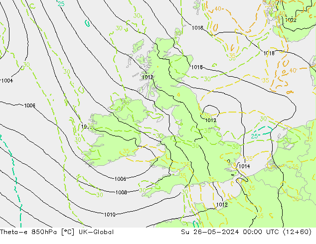 Theta-e 850hPa UK-Global dim 26.05.2024 00 UTC
