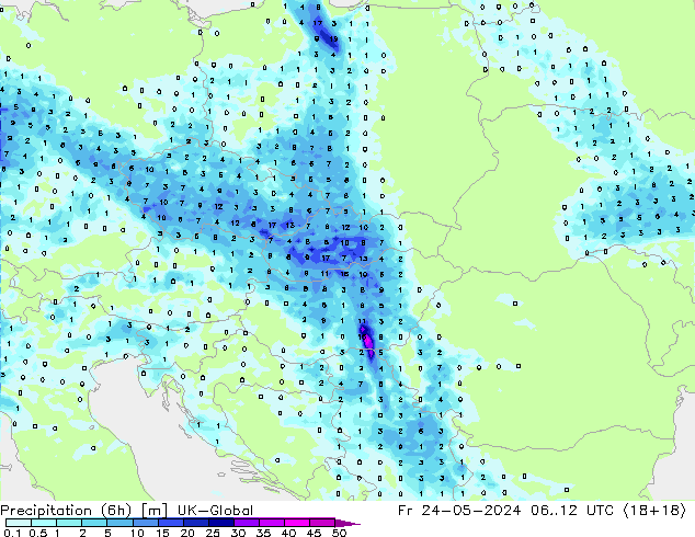 Précipitation (6h) UK-Global ven 24.05.2024 12 UTC