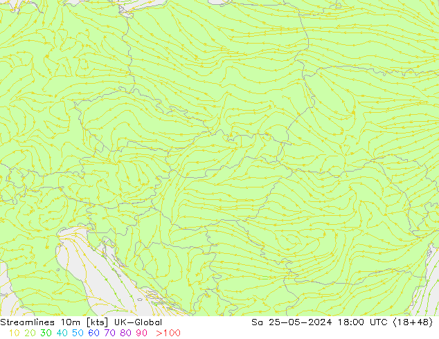 Streamlines 10m UK-Global Sa 25.05.2024 18 UTC