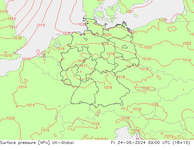 Luchtdruk (Grond) UK-Global vr 24.05.2024 09 UTC