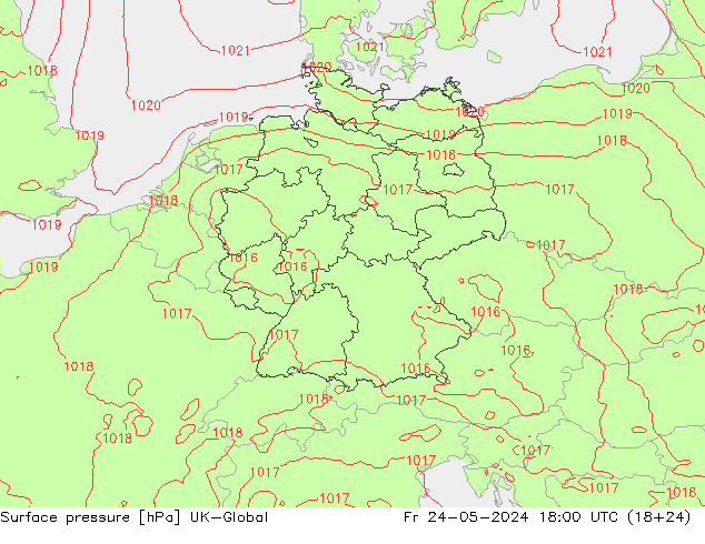 Presión superficial UK-Global vie 24.05.2024 18 UTC