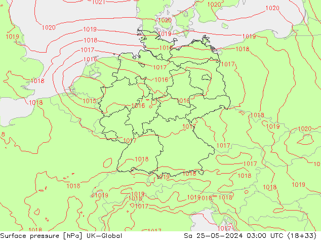 Atmosférický tlak UK-Global So 25.05.2024 03 UTC