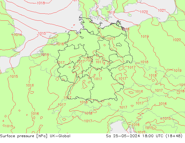 Surface pressure UK-Global Sa 25.05.2024 18 UTC