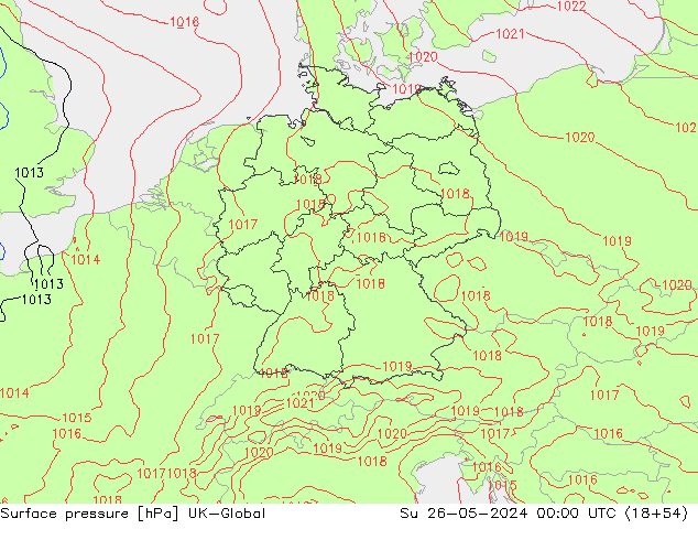 Atmosférický tlak UK-Global Ne 26.05.2024 00 UTC