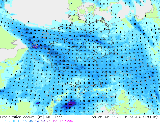 Precipitation accum. UK-Global Sa 25.05.2024 15 UTC