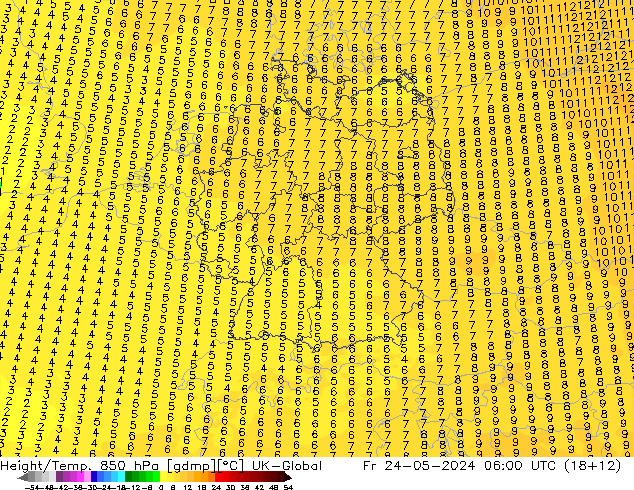 Height/Temp. 850 hPa UK-Global Fr 24.05.2024 06 UTC