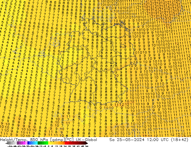 Height/Temp. 850 hPa UK-Global Sáb 25.05.2024 12 UTC