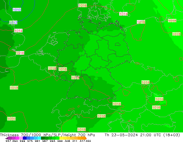 Thck 700-1000 hPa UK-Global  23.05.2024 21 UTC