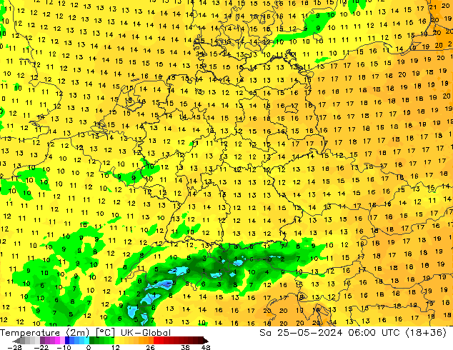 Temperature (2m) UK-Global So 25.05.2024 06 UTC