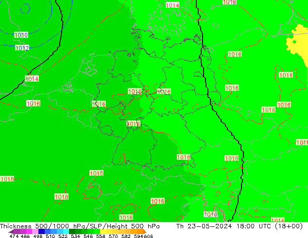 Thck 500-1000hPa UK-Global 星期四 23.05.2024 18 UTC