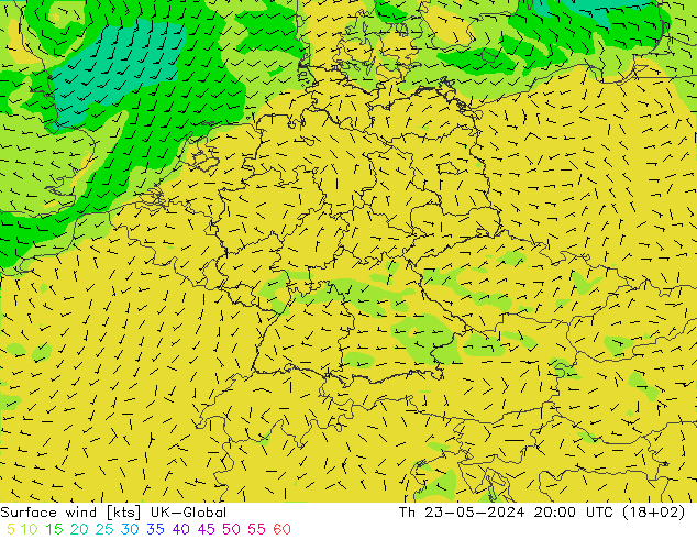 Surface wind UK-Global Th 23.05.2024 20 UTC