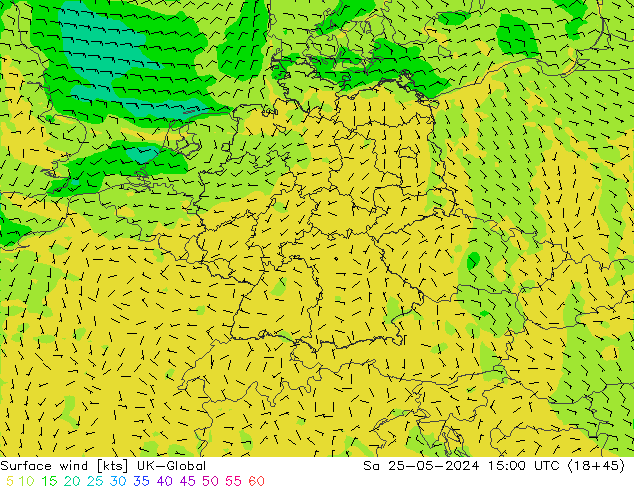 Vento 10 m UK-Global sab 25.05.2024 15 UTC