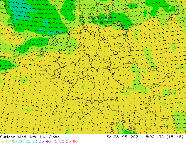 Surface wind UK-Global So 25.05.2024 18 UTC