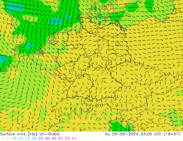 Surface wind UK-Global Ne 26.05.2024 03 UTC