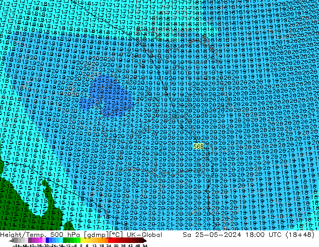 Hoogte/Temp. 500 hPa UK-Global za 25.05.2024 18 UTC