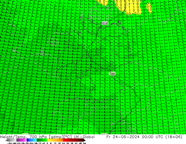 Height/Temp. 700 hPa UK-Global Fr 24.05.2024 00 UTC