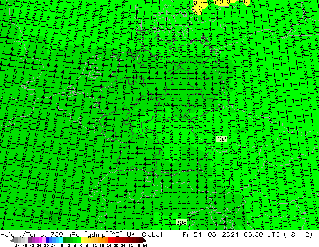 Géop./Temp. 700 hPa UK-Global ven 24.05.2024 06 UTC