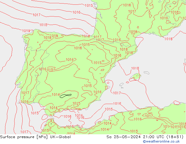 Luchtdruk (Grond) UK-Global za 25.05.2024 21 UTC