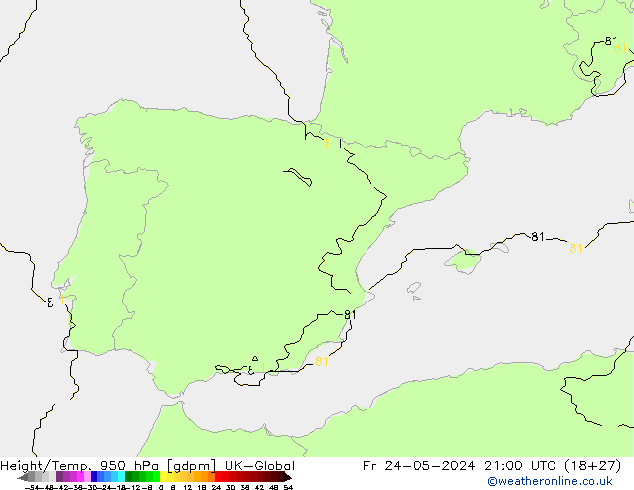 Height/Temp. 950 hPa UK-Global Pá 24.05.2024 21 UTC