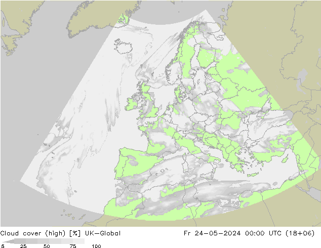 Cloud cover (high) UK-Global Fr 24.05.2024 00 UTC