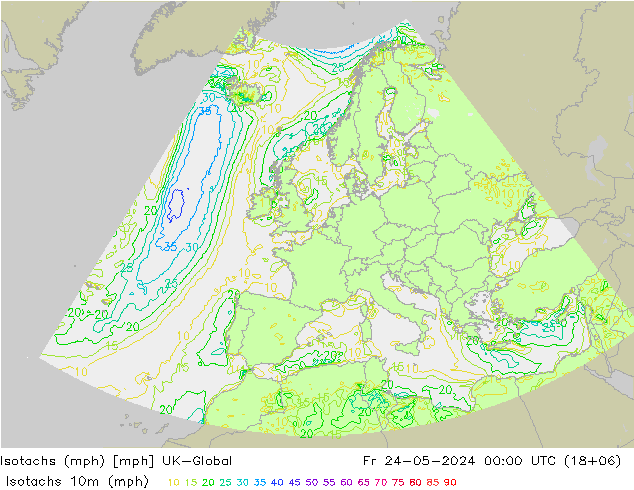 Isotachs (mph) UK-Global Fr 24.05.2024 00 UTC