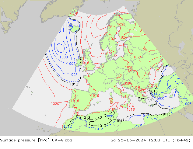 Surface pressure UK-Global Sa 25.05.2024 12 UTC