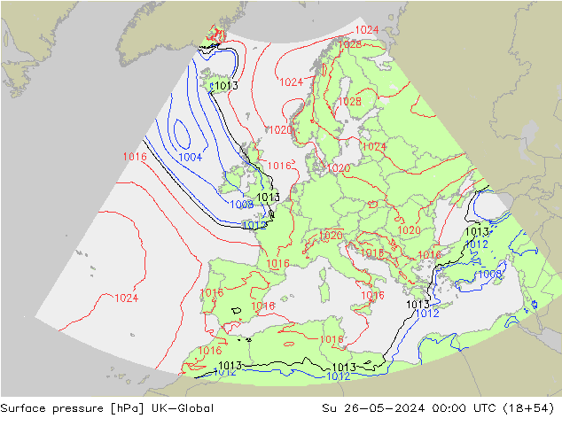 Surface pressure UK-Global Su 26.05.2024 00 UTC