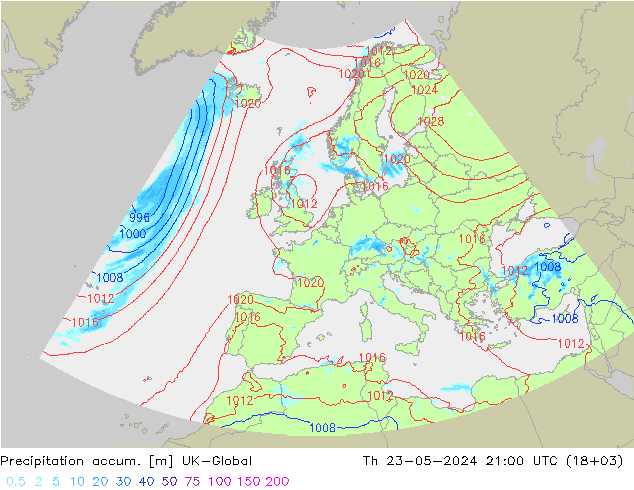 Precipitación acum. UK-Global jue 23.05.2024 21 UTC