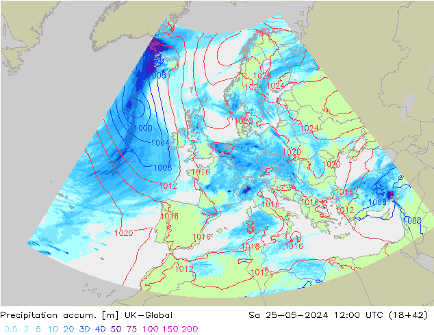 Totale neerslag UK-Global za 25.05.2024 12 UTC