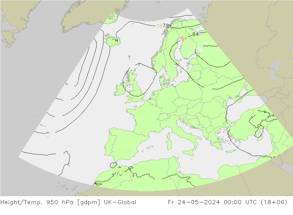Height/Temp. 950 hPa UK-Global 星期五 24.05.2024 00 UTC
