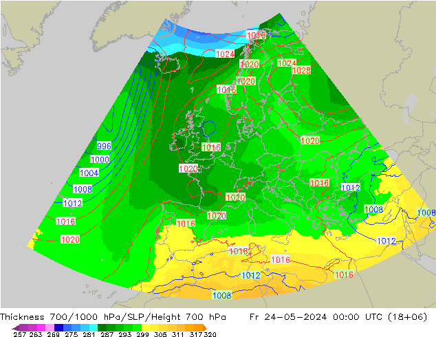 Thck 700-1000 hPa UK-Global Fr 24.05.2024 00 UTC