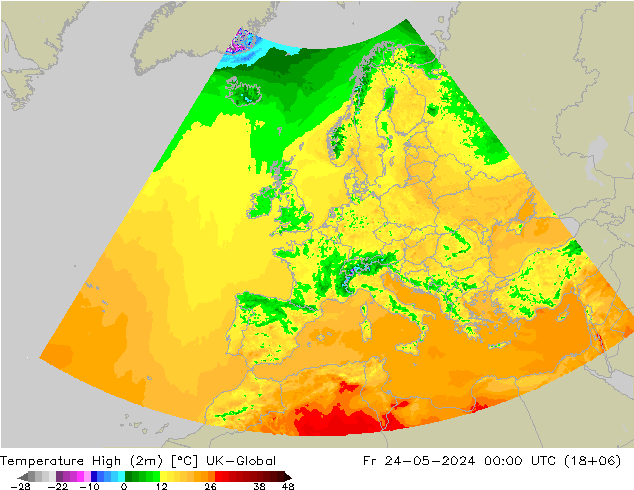 Höchstwerte (2m) UK-Global Fr 24.05.2024 00 UTC